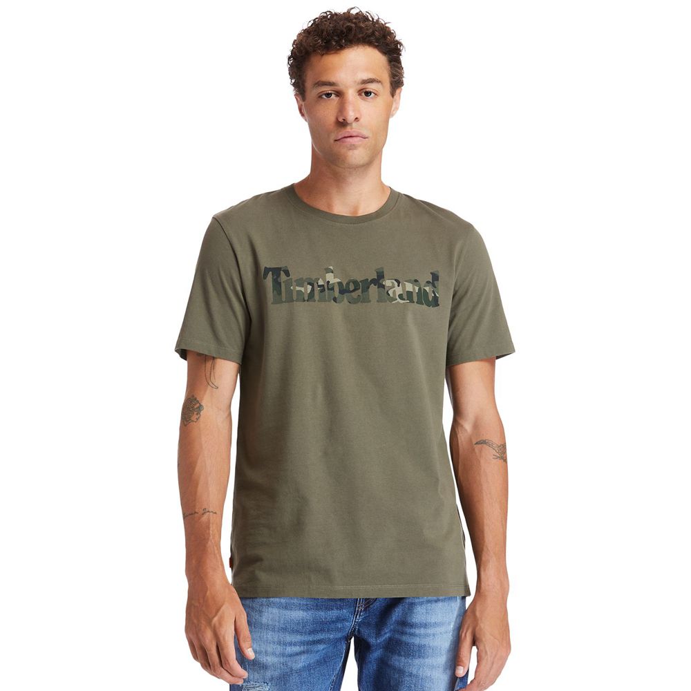 Camisetas Timberland Argentina Hombre - Kennebec River Camo-Logo - Verde Oliva - ZYVXTA-351